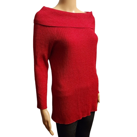 Red Sparkling Ribbed Sweater - Picture 6 of 13